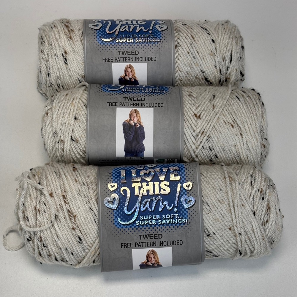 Hobby Lobby I Love This Yarn! 3 Skeins Ivory Tweed 5oz Medium 4 Acrylic Blend